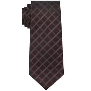 Calvin Klein Men's Slim Windowpane Tie Burgandy NWT